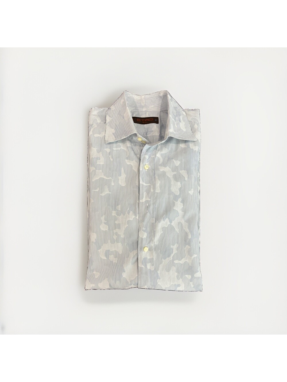 ETRO MENS CASUAL BUTTON BABY BLUE CAMOUFLAGE SHIRT SIZE LARGE IT41 MADE IN ITALY